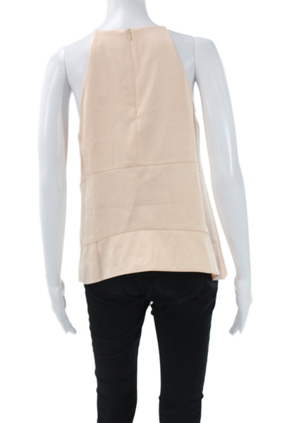 Elliatt Women Beige High Neck Sleeveless Tank Zip Cotton Poly Designer Size M