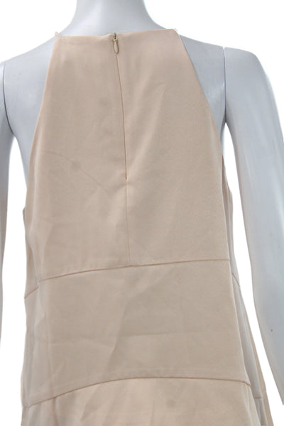 Elliatt Women Beige High Neck Sleeveless Tank Zip Cotton Poly Designer Size M