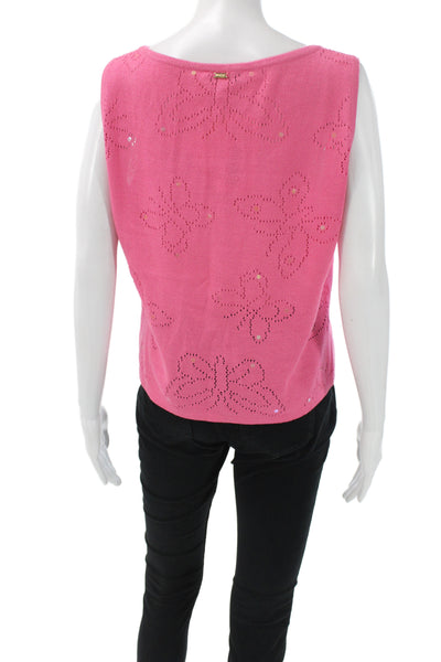 St. John Sport By Marie Gray Women Cropped Tank Pink Butterfly Size M