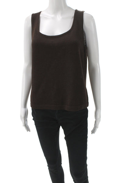 St. John Womens Basic Sleeveless Tank Brown Cotton Polyester Round Neck Size M