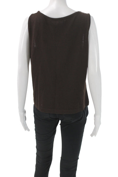 St. John Womens Basic Sleeveless Tank Brown Cotton Polyester Round Neck Size M