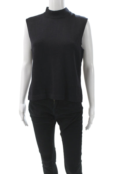 St. John Basics Women Mock Neck Tank Black Cotton Size M