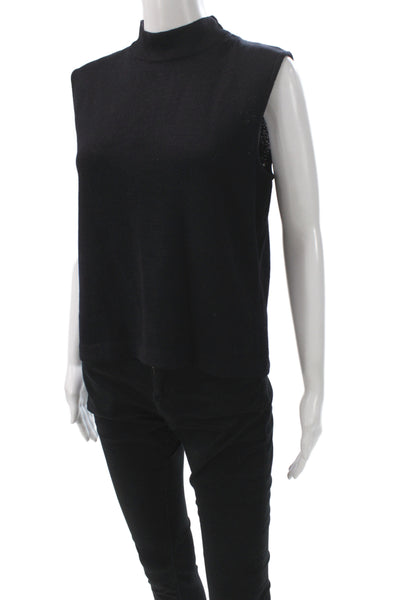 St. John Basics Women Mock Neck Tank Black Cotton Size M