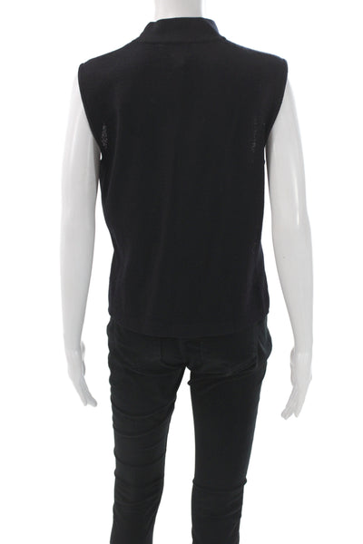 St. John Basics Women Mock Neck Tank Black Cotton Size M