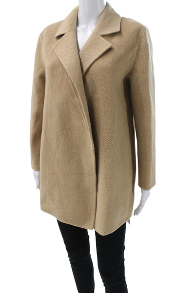 Theory Women Overcoat Herringbone Wool Collared Beige Size S