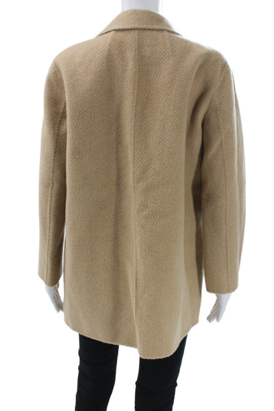 Theory Women Overcoat Herringbone Wool Collared Beige Size S