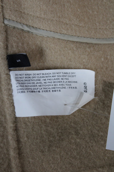 Theory Women Overcoat Herringbone Wool Collared Beige Size S