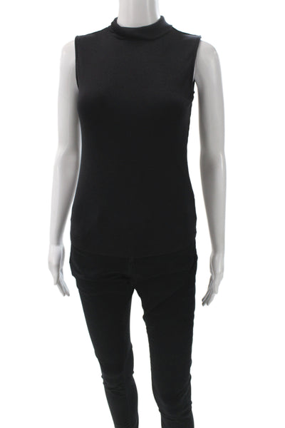 Elie Tahari Women Basic Black Mock Neck Sleeveless Tank Zip Size XS