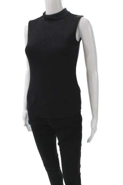 Elie Tahari Women Basic Black Mock Neck Sleeveless Tank Zip Size XS
