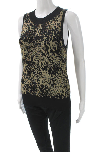 Ramy Brook Unisex Beige Leopard Print Vest Cotton Polyester Crewneck Size S