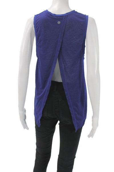 Lululemon Women Sleeveless Basic Tank Blue Cotton Crew Neck Size 4