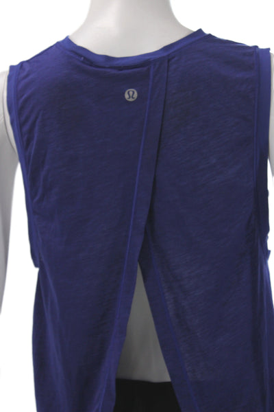 Lululemon Women Sleeveless Basic Tank Blue Cotton Crew Neck Size 4