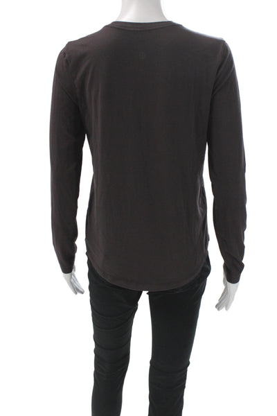 Lululemon Women Basic Black Cotton Long Sleeve Crew Neck T-Shirt Size 4