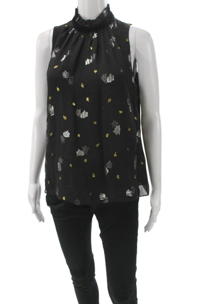 Rebecca Taylor Womens Black Sleeveless High Neck Polyester Blouse Size 4