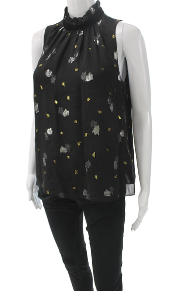 Rebecca Taylor Womens Black Sleeveless High Neck Polyester Blouse Size 4