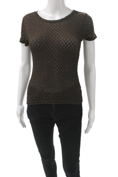 Frame Womens Basic Brown Cotton Round Neck Short Sleeve Tee Size S