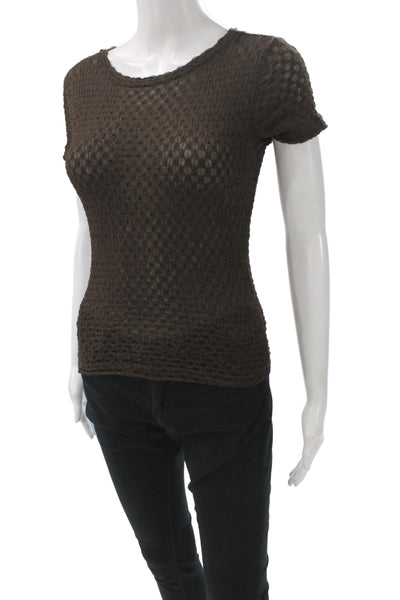 Frame Womens Basic Brown Cotton Round Neck Short Sleeve Tee Size S