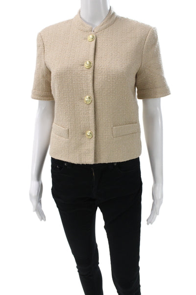 Derek Lam 10 Crosby Women Beige Tweed Mock Neck Short Sleeve Blazer Size S