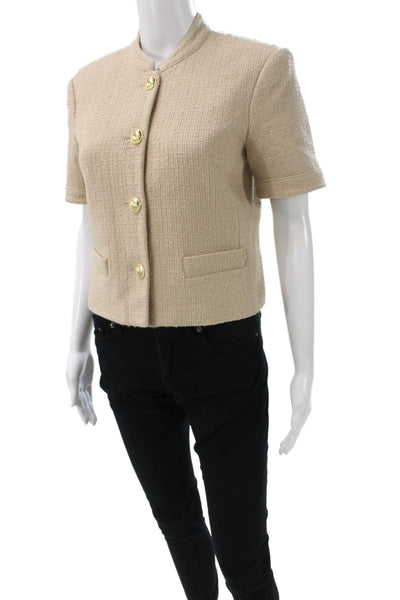 Derek Lam 10 Crosby Women Beige Tweed Mock Neck Short Sleeve Blazer Size S