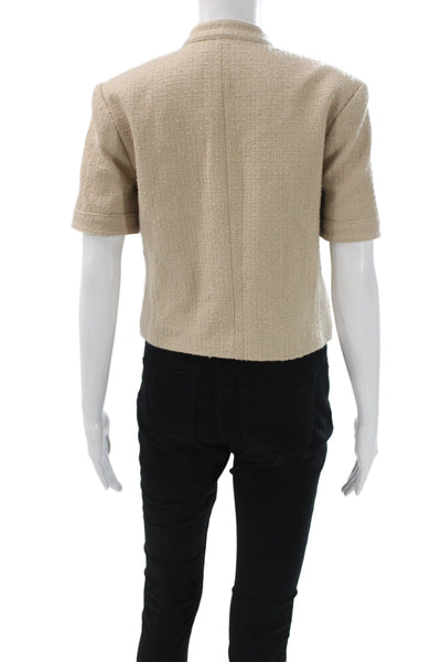 Derek Lam 10 Crosby Women Beige Tweed Mock Neck Short Sleeve Blazer Size S