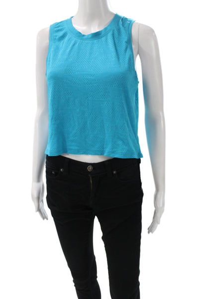 Lululemon Womens Cropped Sleeveless Tank Blue Polyester Crew Button Size 4