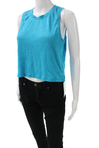 Lululemon Womens Cropped Sleeveless Tank Blue Polyester Crew Button Size 4