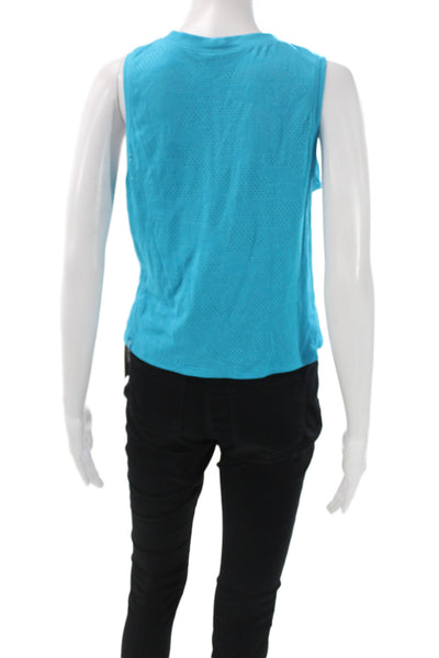Lululemon Womens Cropped Sleeveless Tank Blue Polyester Crew Button Size 4
