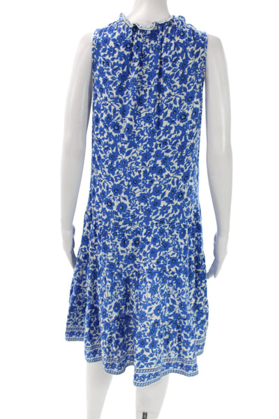 Max Studio Women Blue Floral Cotton Sundress Knee Length Sleeveless Size S