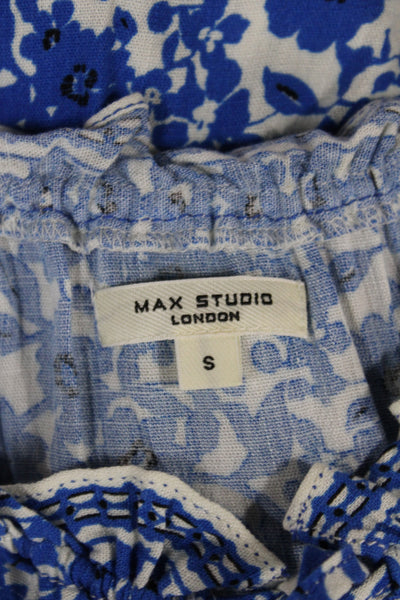 Max Studio Women Blue Floral Cotton Sundress Knee Length Sleeveless Size S