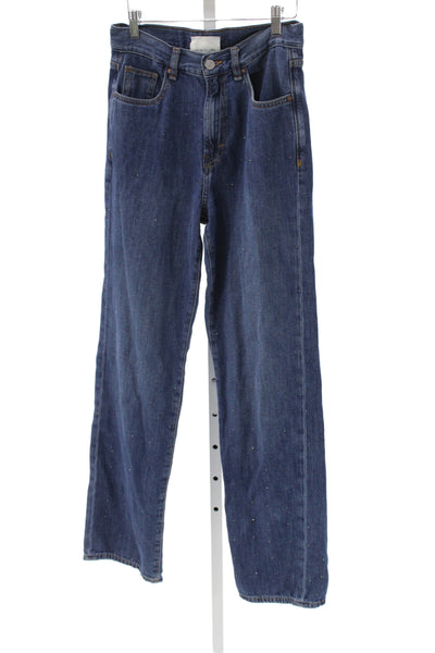 Habitual Womens Dark Blue Polka Dot Straight Jeans High Rise Denim Size 25