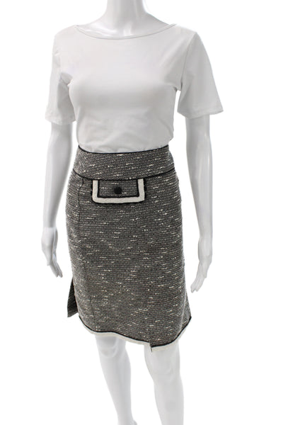 Nanette Lepore Women Black Tweed Cotton Pencil Skirt Knee Length Size 8