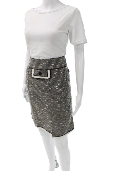 Nanette Lepore Women Black Tweed Cotton Pencil Skirt Knee Length Size 8
