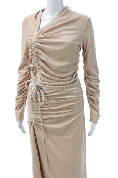 A.L.C. Womens Ruched Long Sleeves Blouse Maxi Skirt Set Beige Size 8/6