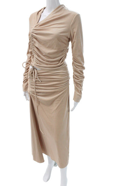 A.L.C. Womens Ruched Long Sleeves Blouse Maxi Skirt Set Beige Size 8/6