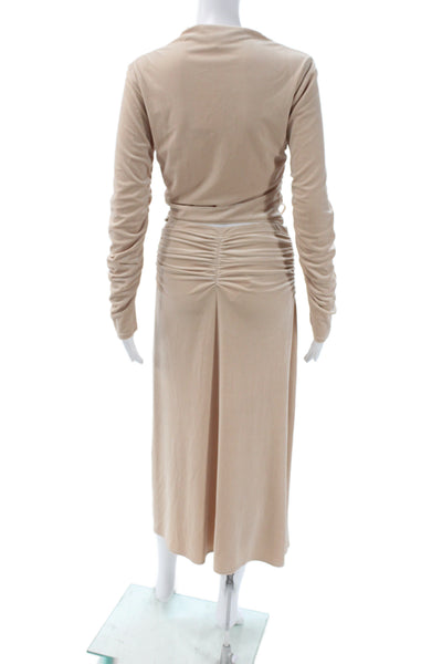A.L.C. Womens Ruched Long Sleeves Blouse Maxi Skirt Set Beige Size 8/6