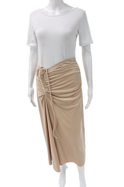 A.L.C. Womens Ruched Long Sleeves Blouse Maxi Skirt Set Beige Size 8/6