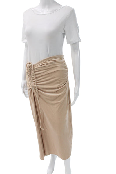 A.L.C. Womens Ruched Long Sleeves Blouse Maxi Skirt Set Beige Size 8/6