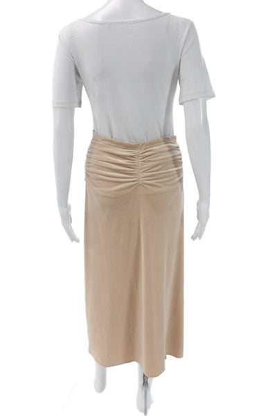 A.L.C. Womens Ruched Long Sleeves Blouse Maxi Skirt Set Beige Size 8/6