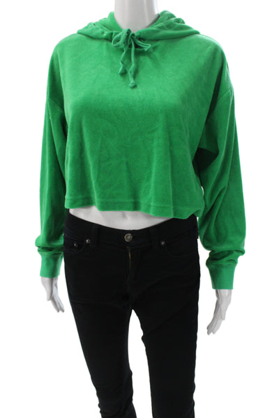 Juicy Couture Womens Pullover Hoodie Green Cotton Drawstring Designer Size XS