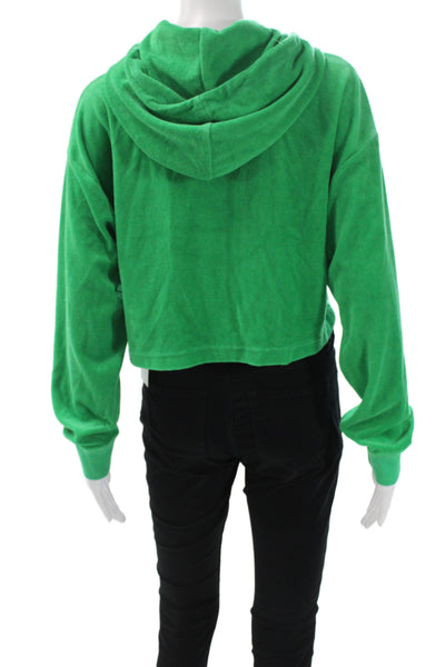 Juicy Couture Womens Pullover Hoodie Green Cotton Drawstring Designer Size XS