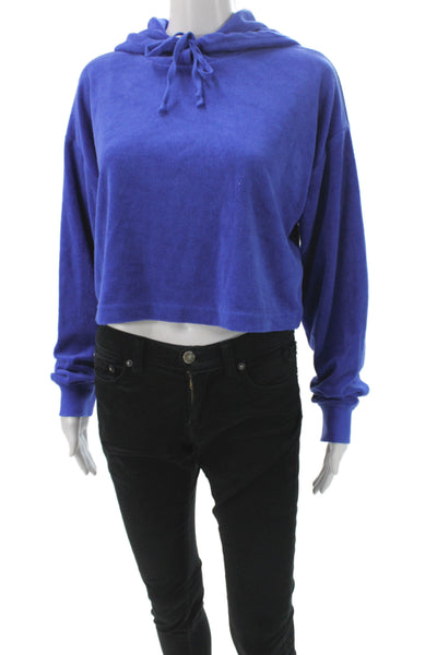 Juicy Couture Women Pullover Hoodie Blue Velvet Cotton Drawstring Size XS