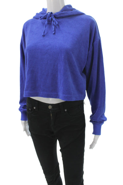 Juicy Couture Women Pullover Hoodie Blue Velvet Cotton Drawstring Size XS