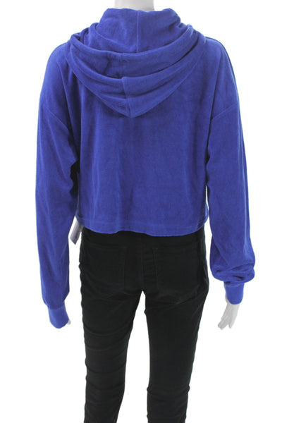 Juicy Couture Women Pullover Hoodie Blue Velvet Cotton Drawstring Size XS