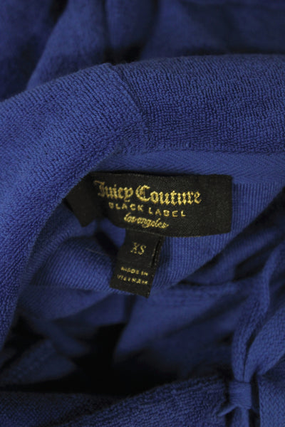 Juicy Couture Women Pullover Hoodie Blue Velvet Cotton Drawstring Size XS