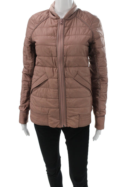Lululemon Womens Puffer Quilted Jacket Brown Mock Neck Zip Long Sleeve Size 4