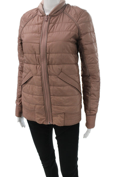 Lululemon Womens Puffer Quilted Jacket Brown Mock Neck Zip Long Sleeve Size 4