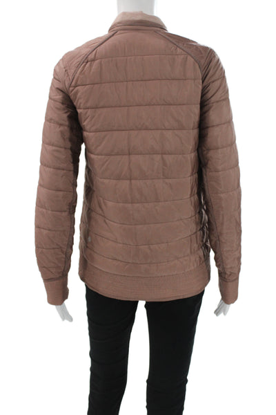 Lululemon Womens Puffer Quilted Jacket Brown Mock Neck Zip Long Sleeve Size 4