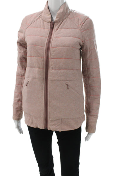 Lululemon Womens Puffer Quilted Jacket Brown Mock Neck Zip Long Sleeve Size 4