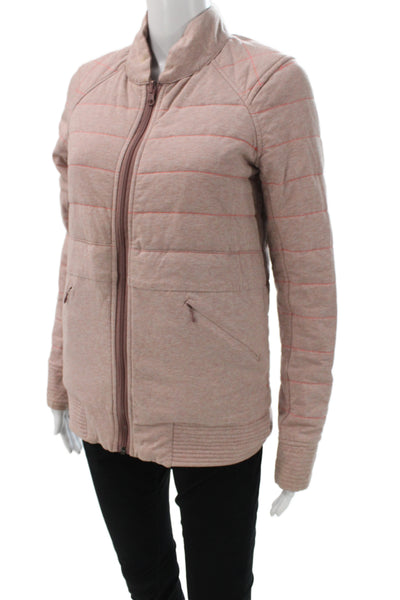Lululemon Womens Puffer Quilted Jacket Brown Mock Neck Zip Long Sleeve Size 4
