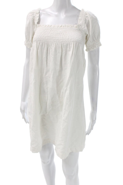 Faherty Women Shift Sundress White Cotton Square Neck Short Sleeve Size XS
